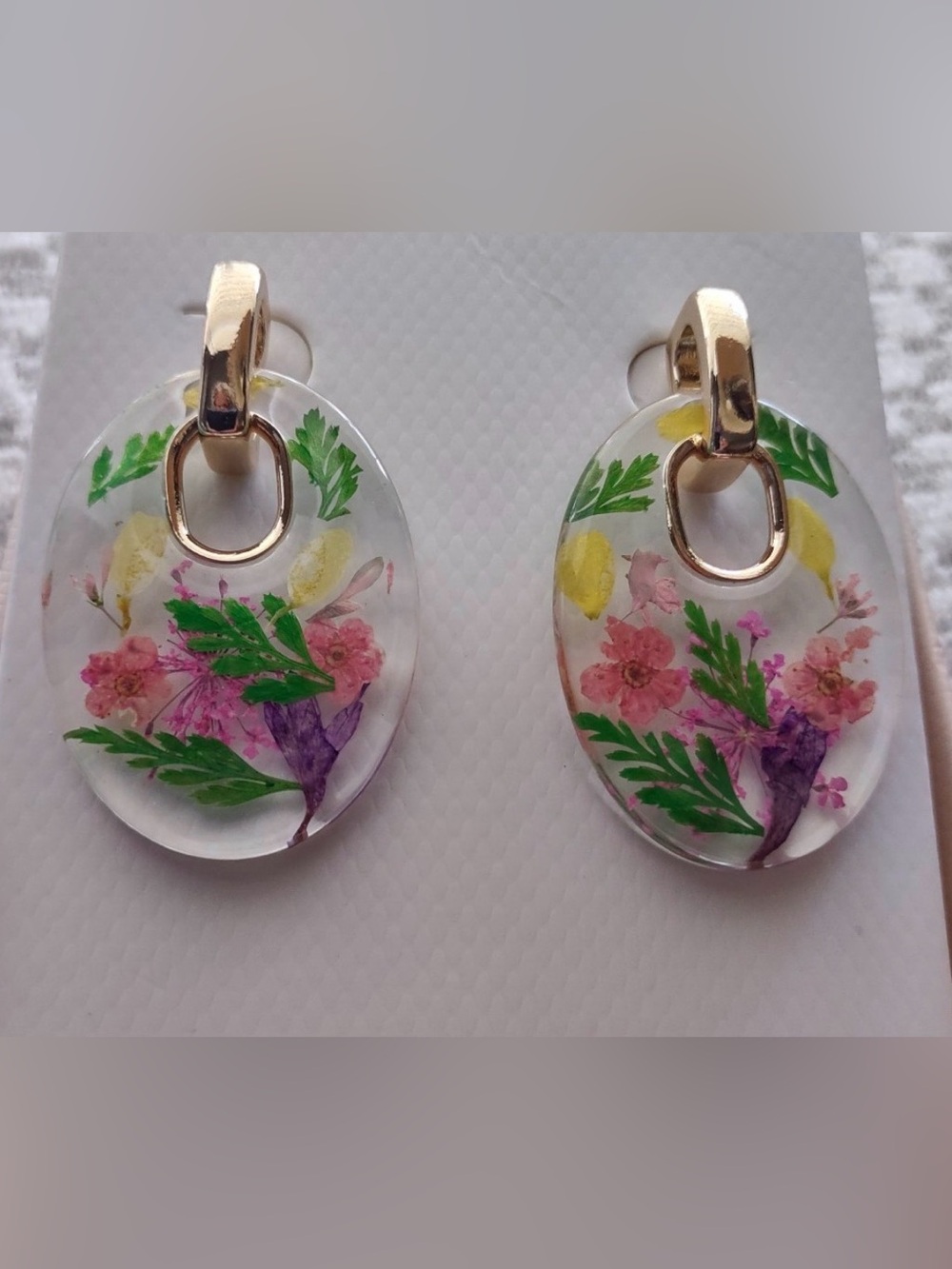 Boutique Floral Resin Drop Earrings — Pink & Green